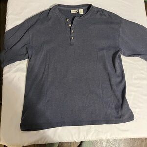 Fieldmaster Vintage Men's Blue Gray Henley Shirt - Size Large - 100% Cotton